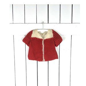 Baby girls red white holiday Christmas fuzzy mohair vintage chunky knit cardigan